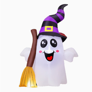 Decoración <span class=keywords><strong>de</strong></span> Halloween, Fantasma <span class=keywords><strong>con</strong></span> Sombrero <span class=keywords><strong>de</strong></span> <span class=keywords><strong>Bruja</strong></span> y Escoba, Modelo Inflable <span class=keywords><strong>con</strong></span> <span class=keywords><strong>Luz</strong></span> LED, Ambiente Espeluznante para el Jardín - Product Image 4