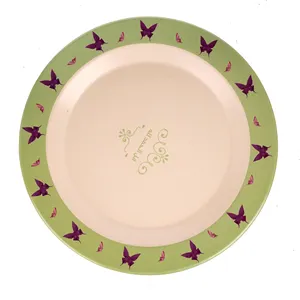 Customized Reusable Green Bamboo Fiber Round Dish Dinner Plate with Applique Print