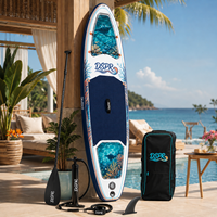 Planche de paddle gonflable avec deux fenêtres latérales transparentes, tapis antidérapant en EVA, pagaie réglable pour la famille, le lac, la plage et les centres de villégiature