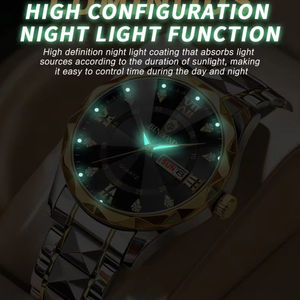 Montre à quartz lumineuse Binbond 2521, étanche, double fonction calendrier, tendance pour homme, acier inoxydable, montre-bracelet pour couple d'affaires - Product Image 2