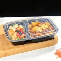 Lebensmittelechte PP Doppelkammer-Lunchbox, Mikrowellengeeignet, Transparente Takeout-Box für Salat und Mittagessen, mit Transparentem Deckel