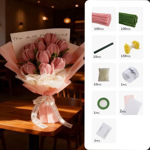 K-Style Tulip Pipe Cleaner <b>Box</b> Complete DIY Set with 100 Pink100 Green Stems Pearl Accents Greeting <b>Card</b> All Extras - Product Image 4