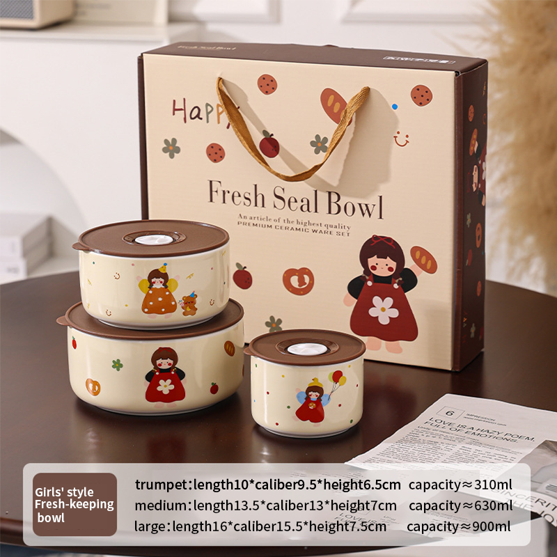 Juego de tres cuencos para mantener frescos para niña (juego de caja de regalo)