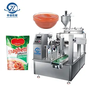 Envasadora De Liquidos Salsa De Espagueti Bolsa Rotativa Doypack Llenado Sellado Pasta De Chile Máquina De Embalaje De Bolsas Prefabricadas Automática