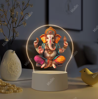 Lampe de nuit LED en acrylique Ganesh, lampe de table décorative religieuse hindoue, alimentée par USB, lumière décorative spirituelle pour la maison