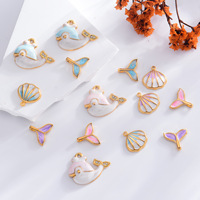 Pendentifs en acier inoxydable style Fille de l'Océan, coquillage, queue de poisson, baleine, effet goutte d'huile, pour la fabrication de bijoux DIY (colliers, bracelets)