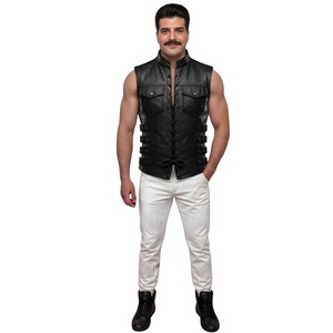 Wholesale Customized Design Men's PU Leather <b>Biker</b> Vest High Quality Motor <b>Biker</b> <b>Waistcoat</b> Woolen Winter Button - Product Image 5