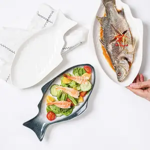 귀여운 간단한 물고기 가정용 대형 새로운 세라믹 고온 내성 접시 세트