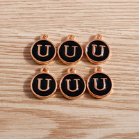 10 pièces/paquet Pendentifs ronds en alliage avec lettres noires effet goutte d'huile, breloques alphabet DIY, accessoires et composants de bijoux