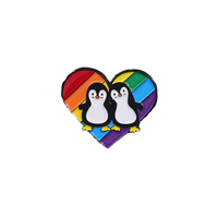 Broche élégante en émail motif couple de pingouins, cœur arc-en-ciel, amour, insigne de revers, bijou cadeau fierté LGBT