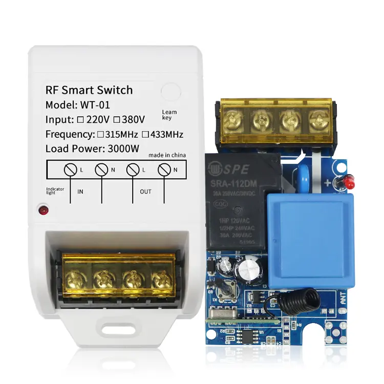 Bomba de água AC220V 380V 1 canal 315 433MHz Universal RF Mini receptor de relé sem fio Controle Remoto