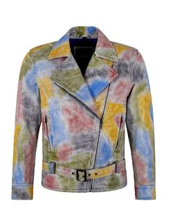 Veste pour homme en cuir Nappa ciré blanc multicolore 100% authentique, finition effet flamme, fermeture éclair YKK, étiquette privée OEM/ODM - Product Image 2