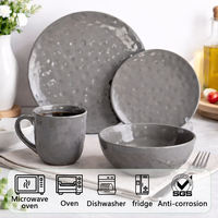 Service de table en céramique grès mat moucheté gris Guang Da 16 pièces - 4 assiettes plates, 4 assiettes à salade, 4 bols et 4 tasses