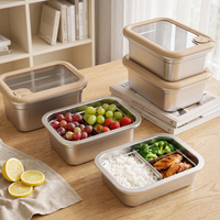 Boîte à lunch en acier inoxydable OEM en gros, étanche avec couvercle en verre transparent, micro-ondable, empilable, pour adultes et activités de plein air