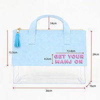 Sac de Mahjong Grande Capacité, Sac Fourre-tout Transparent en PVC, Trousse de Toilette de Voyage Étanche pour Femmes avec Pompon et Poignée