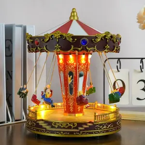 Nouvelle arrivée rouge Noël musical LED éclairé et animé Carrousel de Noël DÉCORATION DE NOËL 2024 musique VILLAGE DE NOËL