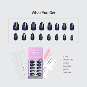 BTArtbox Uñas Postizas de Gel Suave Cortas Almendradas con Pegamento, Venta al por Mayor, Hechas a Mano, Ojo de Gato Verde, Suministros de Uñas Artificiales a Presión - Product Image 4