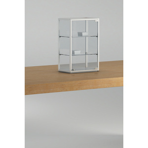 Vitrine de comptoir encadrée en aluminium 38x23x61cm, porte à charnière en verre trempé blanc, étagères réglables en hauteur - Product Image 1