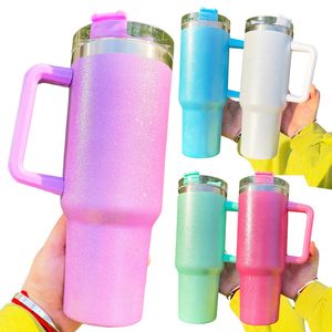 Gobelet de 40 oz grande capacité, ombré, scintillant, avec poignée et paille, pour impression par transfert thermique par sublimation - Product Image 1