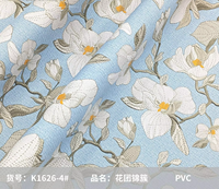 Kain Tas Kulit Buatan PVC Bermotif Bunga Cetak 0.8MM, Tahan Gesekan, Bagian Bawah Matte Brushed, Pola Rumah Tangga K1626