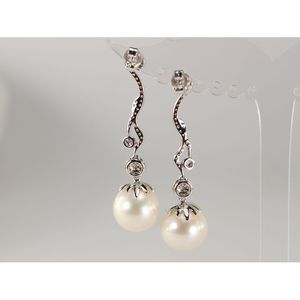 Pendientes de perlas de diamantes de oro blanco de 18 quilates a la moda con cuentas, pendientes de oro blanco nuevos Vintage al por mayor - Product Image 6