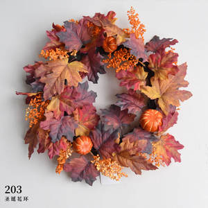 Ghirlanda di Fiori Artificiali con Foglie d'Acero Autunnali e Zucche per Decorazioni Matrimoniali e Domestiche, per la Festa di Ognissanti - Product Image 6