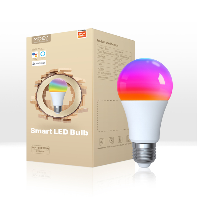 Tuya Matter WiFi Smart Bulb Dimmable Led Light 16 Million RGB Colors GU10 E27 E14 Candle Lamp Voice Control Alexa Google Home
