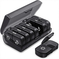 Boîte de rangement hebdomadaire pour pilules en polypropylène XL OEM, 2 prises par jour, 7 jours, grande ouverture unilatérale, protection de la vie privée, AM/PM, noir