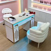 Station de travail pour salon de beauté, table de manucure avec rangement et chaise
