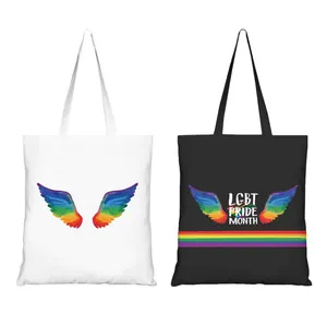कस्टम डिजाइनर सादे उच्च बनाने की क्रिया मुद्रित पॉलिएस्टर गौरव LGBT कैनवास खरीदारी ढोना किराने बैग