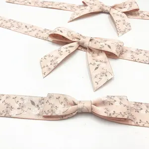 Gordon Ribbons Pink pre-tied Satin Ribbon Bow dengan bunga untuk dekorasi kotak hadiah kemasan dekorasi buatan tangan DIY