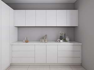 Armoires de cuisine entièrement blanches, modernes, avec construction en contreplaqué, dosseret durable, design de garde-manger - Product Image 5