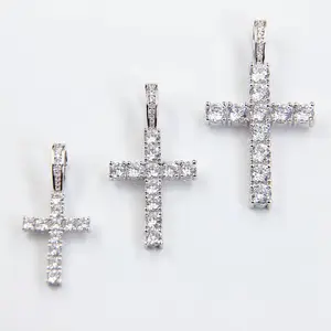 Pendentif croix mode chaude 2mm-5mm largeur 925 argent massif D/VVS clarté Moissanite Hip Hop pendentif croix pour collier