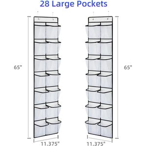Over The Door Shoe Organizer 28 <b>Pockets</b> Mesh Hanging Shoe Storage Closet Door Rack <b>White</b> 2 Pack - Product Image 2