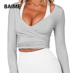 Abbigliamento <span class=keywords><strong>Sportivo</strong></span> ad Asciugatura Rapida, <span class=keywords><strong>Top</strong></span> Yoga a <span class=keywords><strong>Maniche</strong></span> <span class=keywords><strong>Lunghe</strong></span>, <span class=keywords><strong>Top</strong></span> <span class=keywords><strong>Sportivo</strong></span> con Scollo a V, <span class=keywords><strong>Top</strong></span> Aderente da Balletto - Product Image 6