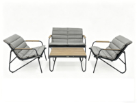 Ensemble de conversation pour patio extérieur 4 pièces, mobilier de jardin moderne avec deux chaises, deux fauteuils et une table basse