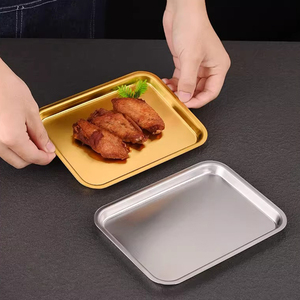 Yurtrain Piatto Rettangolare in Acciaio Inossidabile Stile Coreano con Motivo Solido, per Cena, Cottura e Antipasti, Grado Alimentare - Product Image 2