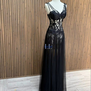 Robe sans manches en dentelle et mousseline de soie, coupe trapèze, élégante, pour femme, légère, respirante, design personnalisé - Product Image 1