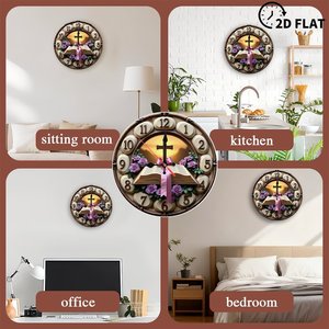 Round Wooden Wall <b>Clock</b> 25Cm Silent Quartz <b>Movement</b> For Home Bedroom Office Decor - Product Image 4