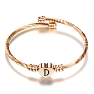 Bracelet tressé en acier inoxydable, cœur en or rose gravé avec la lettre E, bijoux unisexes, cadeau - Product Image 5