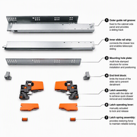 Kit de glissières métalliques à deux rails avec clips de verrouillage avant orange pour meubles et armoires