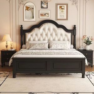 Cama Tapizada de Madera Maciza Estilo Rústico Americano, 1.8M, Doble, con Espacio de Almacenamiento, para Bodas y Uso Doméstico - Product Image 1