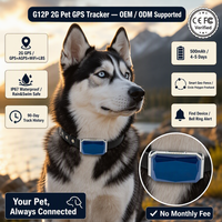 Traceur GPS étanche pour animaux de compagnie G12P OEM d'usine avec collier en cuir gratuit, compatible avec les systèmes de suivi APP+Web+SMS pour chien/chat
