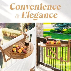 Wooden Folding <b>Table</b> Balcony Bar Counter Adjustable <b>Outdoor</b> Snack <b>Table</b> Solid Wood Hanging Railing Mount - Product Image 2