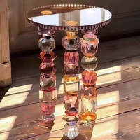 Table basse en cristal de luxe haut de gamme, moderne, ronde, avec plateau en verre transparent coloré, pour salon et villa