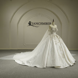 Vestidos de Novia Modernos con Cola Larga, Cuello Barco, Tul y Bordado de Encaje para Mujer, Modelo GT26015 - Product Image 2