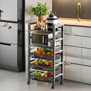 マルチレイヤー5層環境にやさしいスクエアチューブ金属収納ラック多機能電子レンジオーブン棚野菜バスケットキッチン - Product Image 3