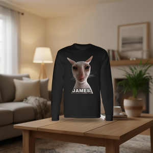 Camiseta de manga larga James Cat con diseño gráfico negro, ropa unisex - Product Image 3
