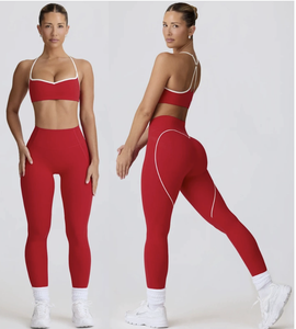 Ensemble de yoga 2 pièces effet seconde peau respirant avec soutien-gorge et <span class=keywords><strong>pantalon</strong></span> sans couture rehausseur de hanches, motif uni infroissable - Product Image 2