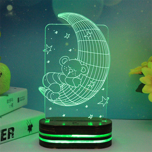 7 Color Lamp With Acrylic Tablet ABS Base and USB Charger 3D Bear LED Night Light Touchpad Optical Slide - Product Image 1